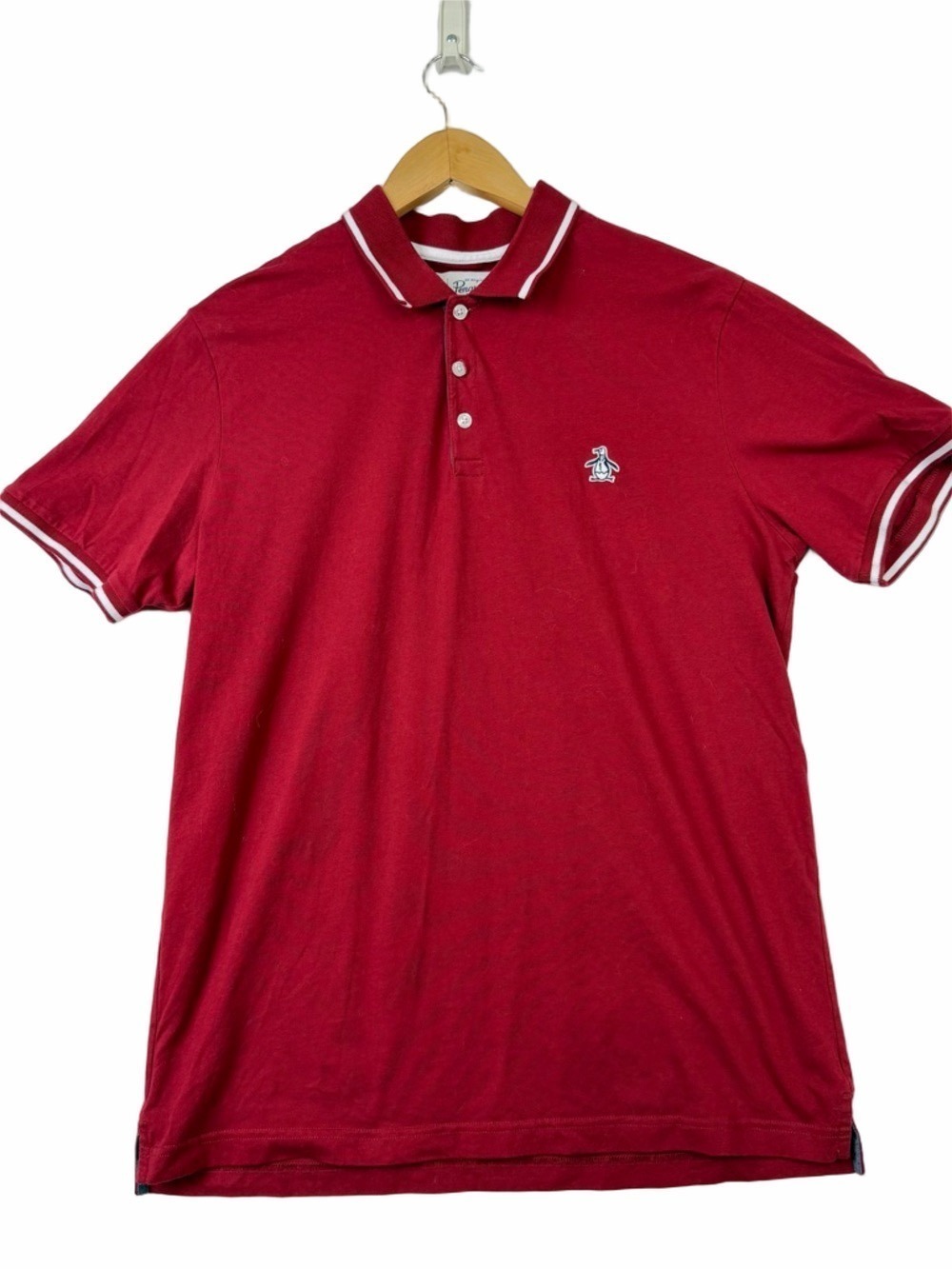 Original Penguin Mens Polo Shirt L Red Tipped Munsingwear Short Sleeve